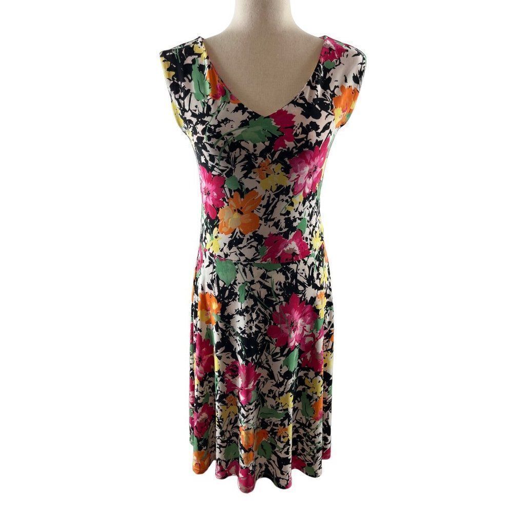 Lauren Ralph Lauren Colorful Floral Sleeveless Sheath Dress Small MISSING BELT